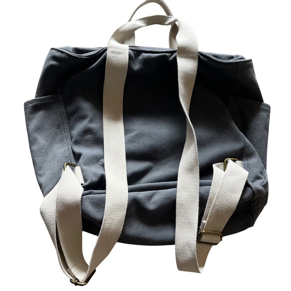 Birdling Canvas Backpack Diaper Bag Grey Cream Webbed Straps Stripe Lining - Picture 4 of 7